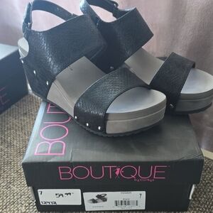 Corkys Black Wedge Sandals